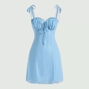 Baby blue ruched bust mini sun dress with bows